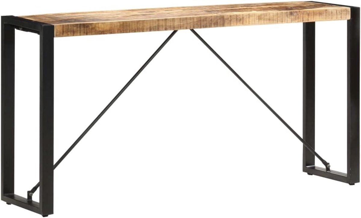 Consoletafel, 150 x 35 x 76 cm, van massief mango, industriële stijl met zwarte gepoedercoate stalen poten, unieke houtnerf en vakmanschap voor de hal