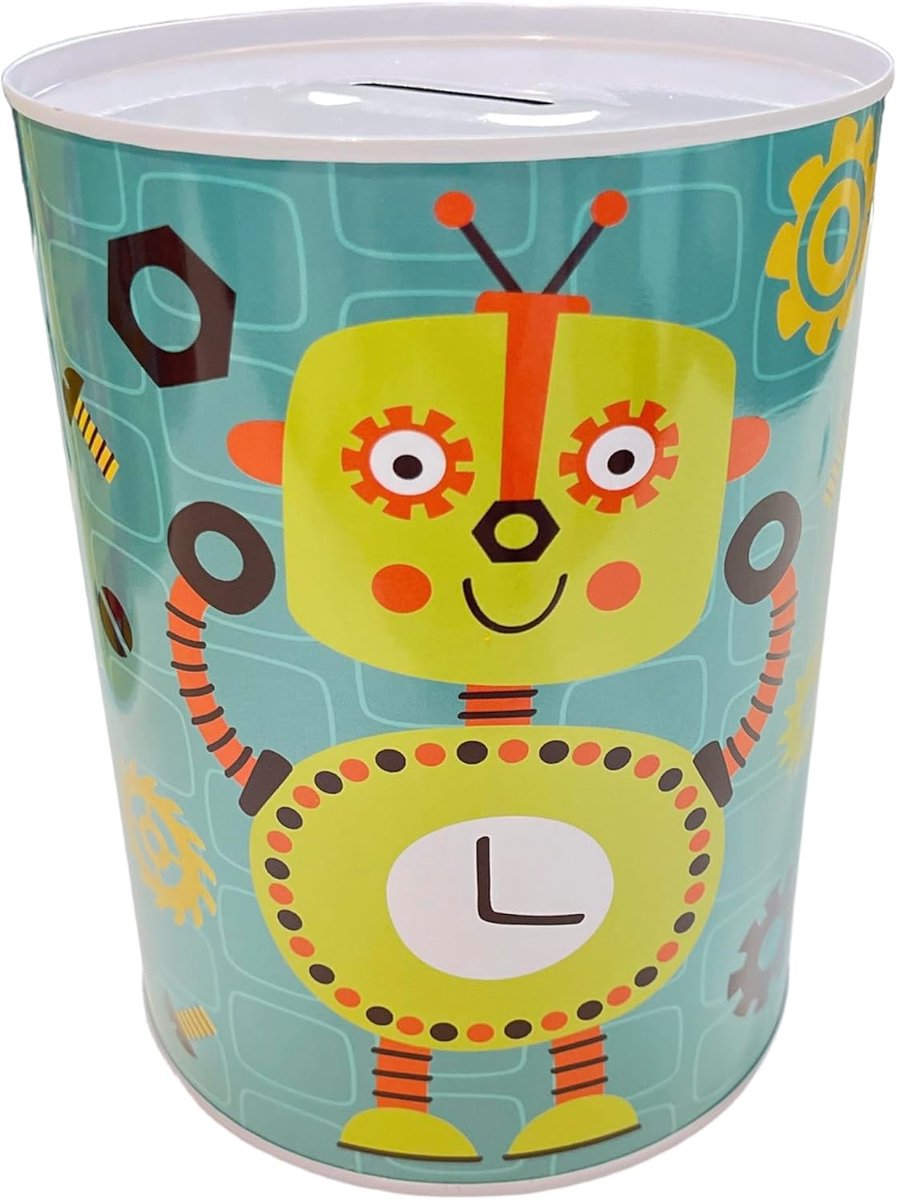 Spaarpot voor kinderen, spaarpot voor kinderen, grote XXL spaarpot (12 x 9 cm, blauwe robot)