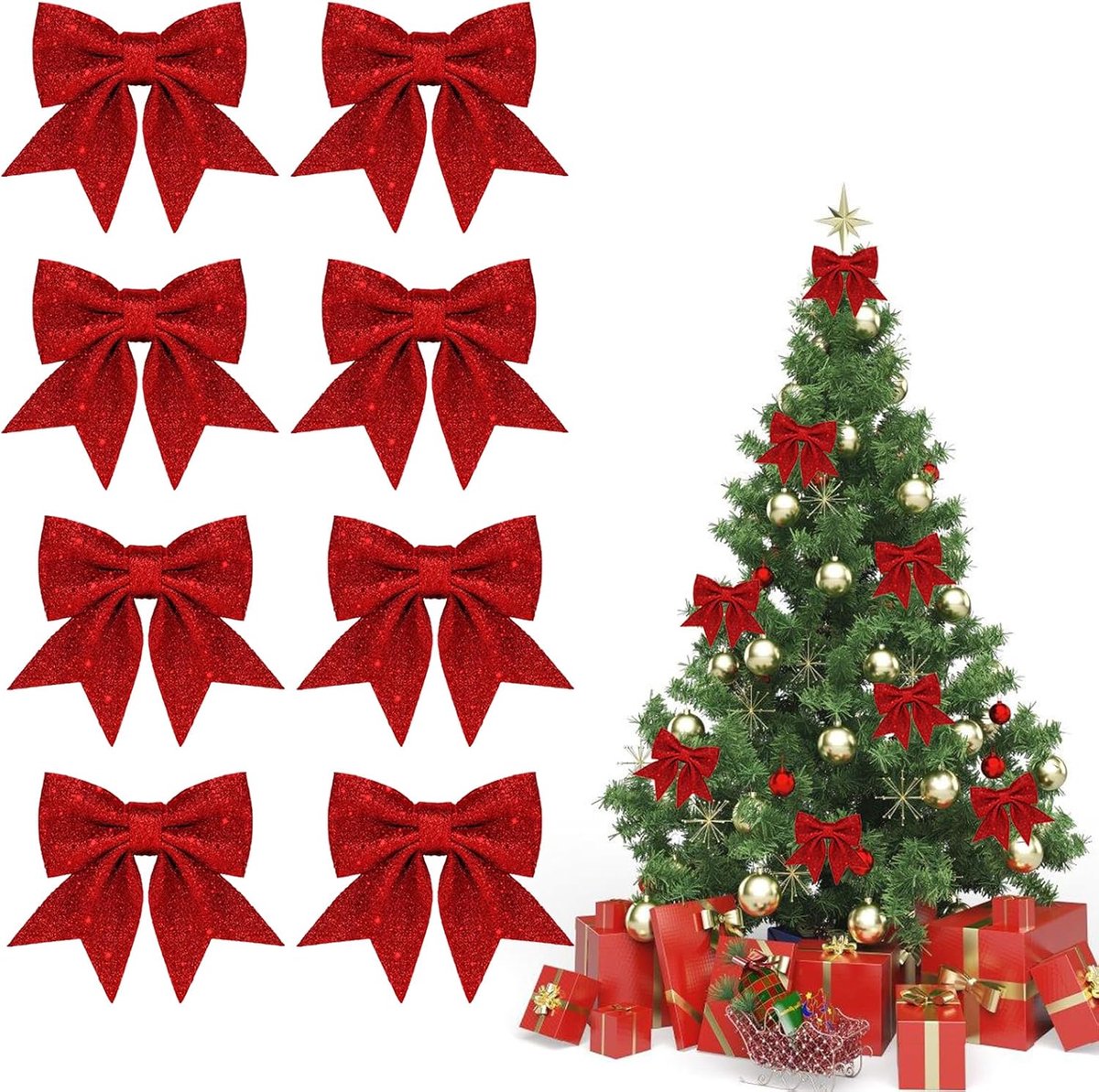 Strikken, rood, kerststrikken, decoratie, rode glitterstrikken, kerstdecoratie, kerstboomversiering, strikken, voor kerstdecoratie, familiefeesten, bruiloftsfeesten