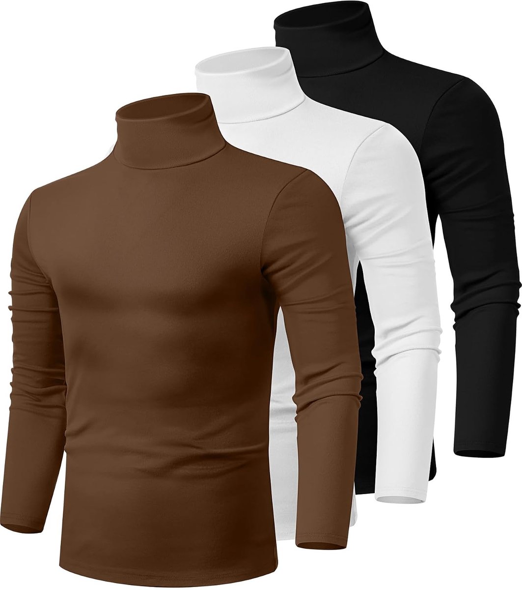 Set van 3 heren coltruien katoenen pullovers met lange mouwen en opstaande kraag gebreide T-shirts basic slim fit tops