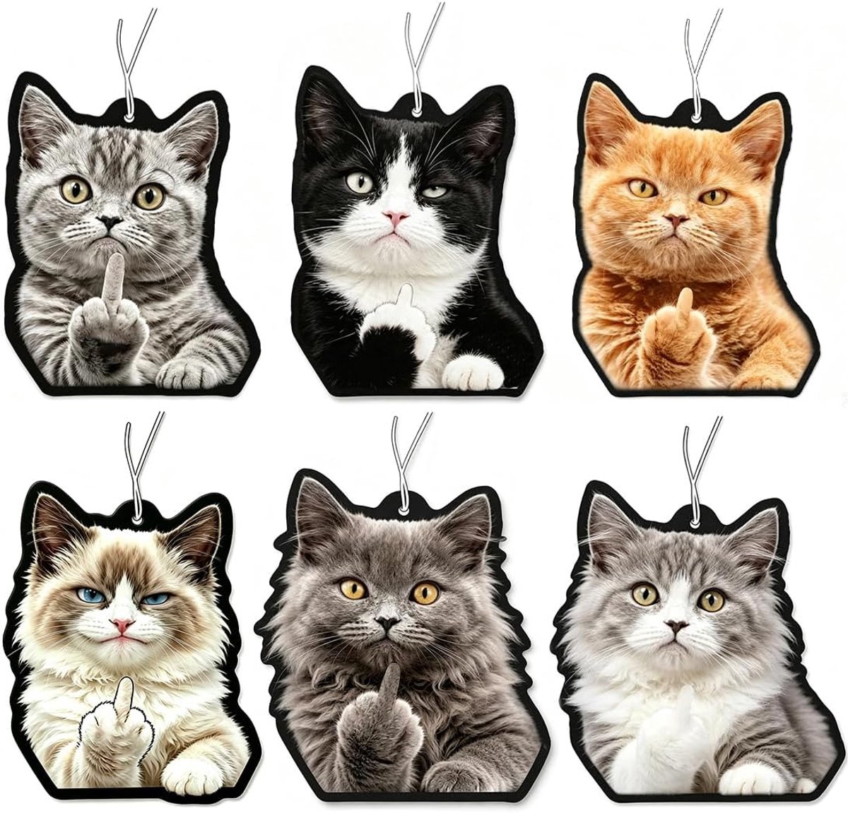 Luchtverfrissers voor auto, kattenmotief en middelvinger, hanger voor achteruitkijkspiegel, binnendecoratie, ideaal voor op reis