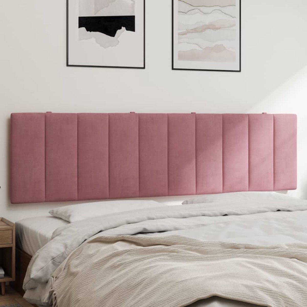 Hoofdbordkussen, 180 cm, fluweel, roze, zacht velours hoofdkussen voor bed, ergonomische rugsteun om op te zitten, met ritssluiting en klittenband voor led, eenvoudig