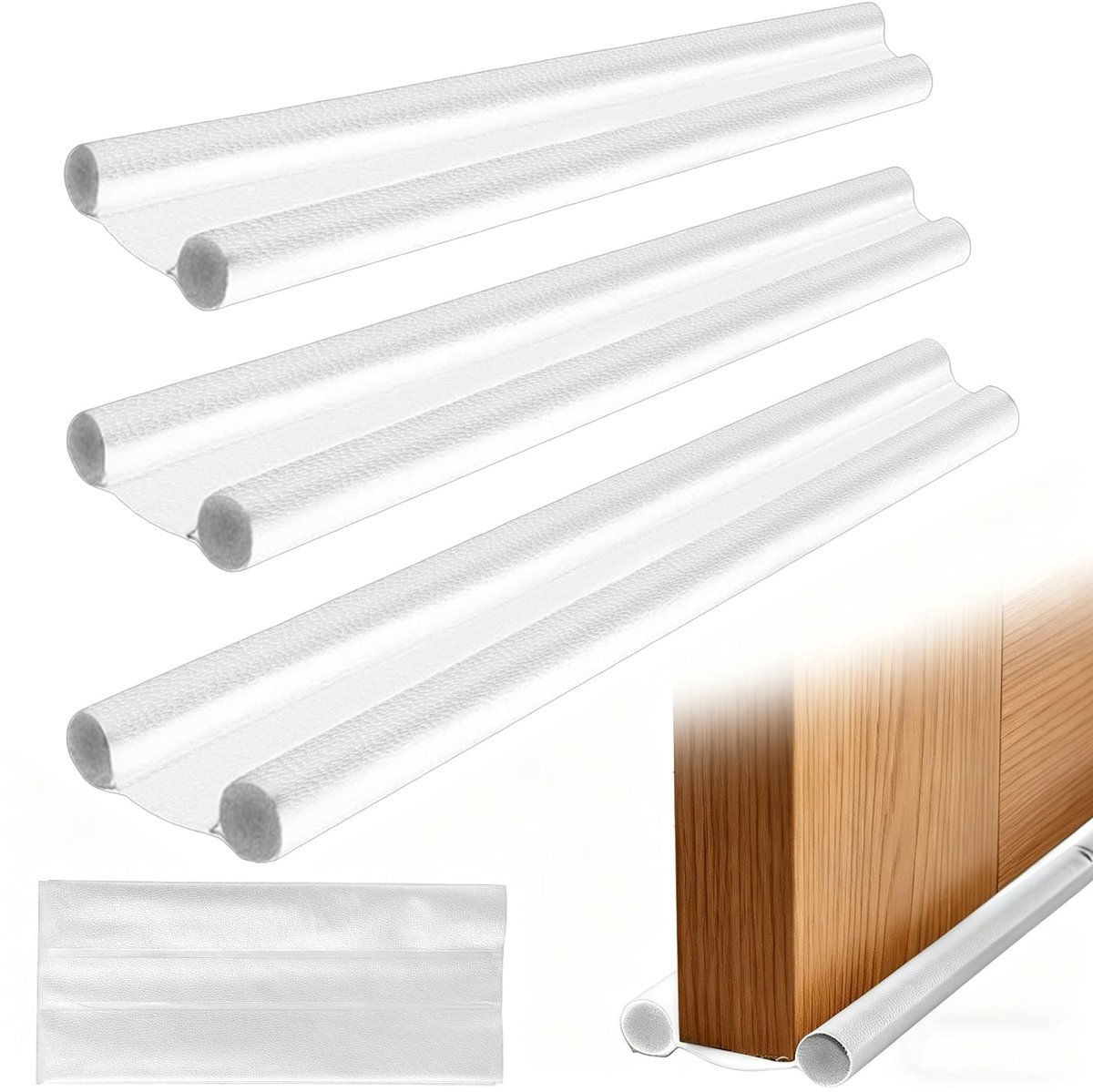 Famanu - Tochtstopper voor deuren, 3 stuks, 96 cm, dubbellaagse deurafdichting, voor deur en raam, wit