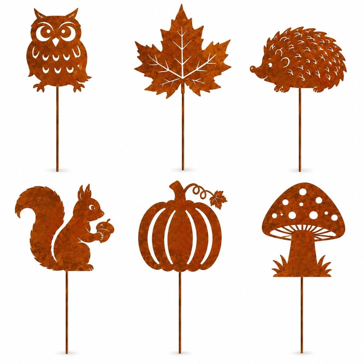Famanu – 6 stuks tuinstekers, roest, herfstdecoratie, metaal, herfstdecoratie