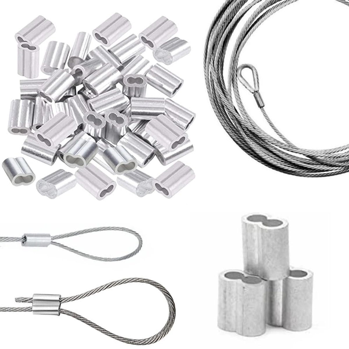 Aluminium kabelschoen 4 mm - Aluminium - 20 stuks - Voor kabel en draad - Geschikt voor metalen kabels