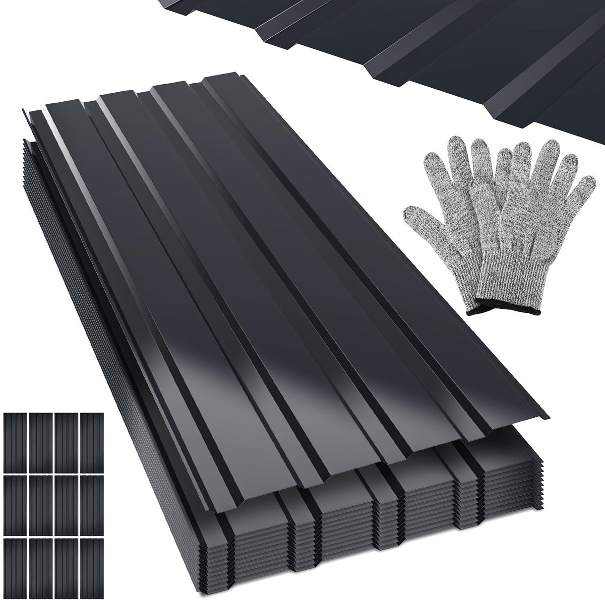 Trapeziumplaat, golfplaatplaten voor dak, 115 x 45 cm = 6 m², dakplaten, trapeziumplaat, metaal, staal, 0,3 mm, montagehandschoenen, voor carport, gereedschapsschuur, antraciet