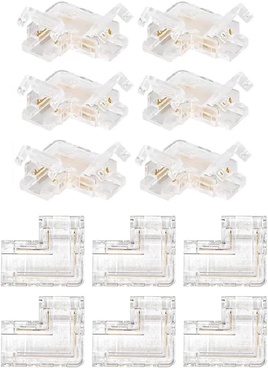 Lichtstrip Connector 2 Pin/3 Pin - 8mm Breed - L-vormige Connector - Soldeervrij - Geschikt voor COBLED Strip (12 Stuks)