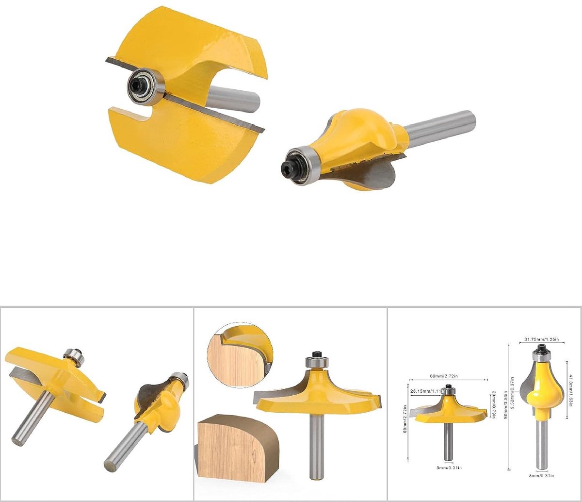 Frezen set 2 x 8 mm - Ogee snede - YG6 legering - Met lagers - Voor houten leuningen en trapleuningen