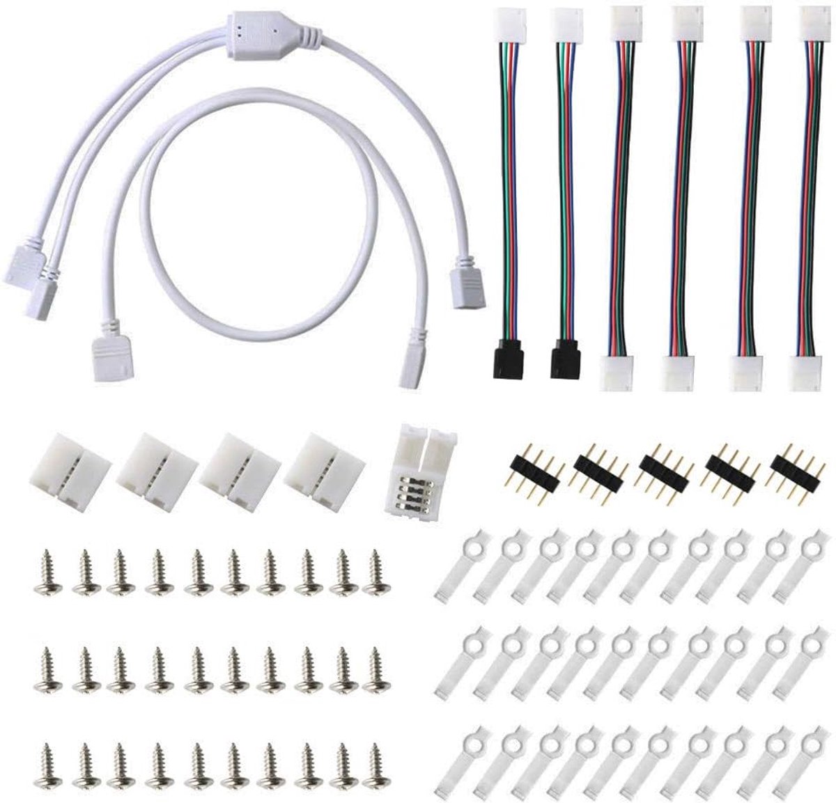 LED Strip Connector Kit 5050 - Waterdicht - 10mm PBC LED Strip Brug - 2-Weg RGB Splitter Kabel - RGB Verlengkabel