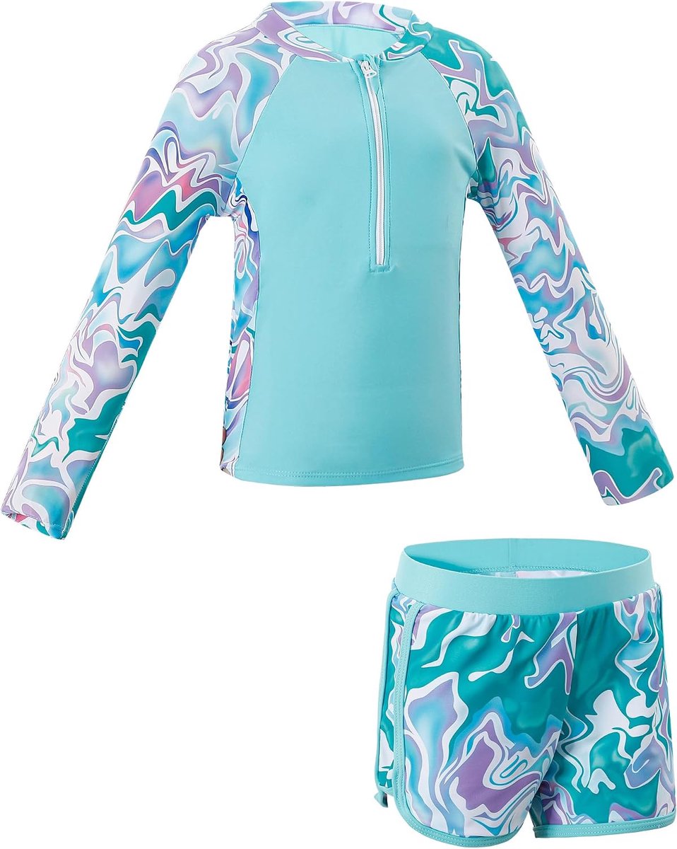 2 stuks meisjes rashguard badpak lange mouwen vest en shorts set UV-bescherming badmode