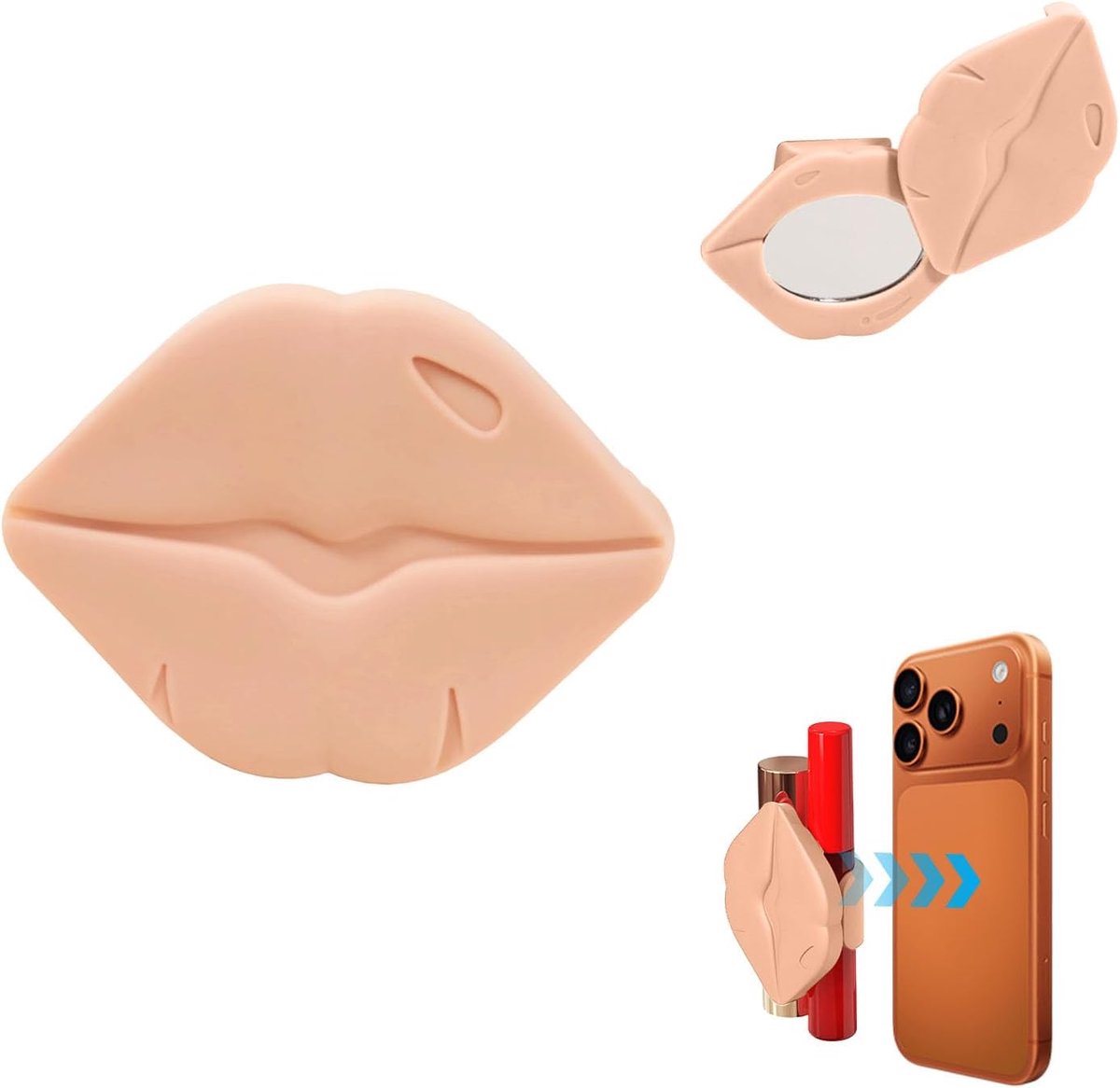 Telefoonhouder van siliconen, zelfklevend, multifunctioneel voor lipgloss en lippenbalsem, compacte standaard voor onderweg (beige)