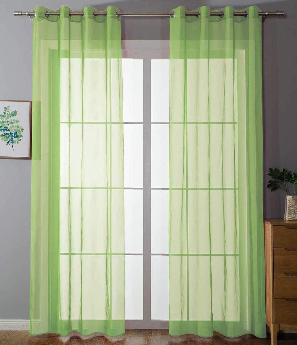 Set van 2 ooggordijnen, transparant, "Uni", gordijn, HxB 145x140 cm, appelgroen, stores, gordijn, ogen, loodbandsluiting, woonkamer, 20332-cn2