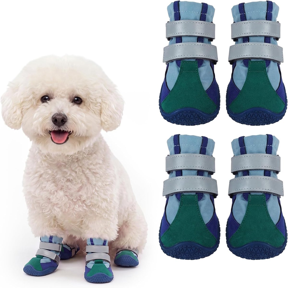 4 stuks waterdichte hondenschoenen met fleece voering en anti-slip rubberen zool, dubbele verstelbare bandjes met reflecterende strip, pootbeschermers voor regen, modder