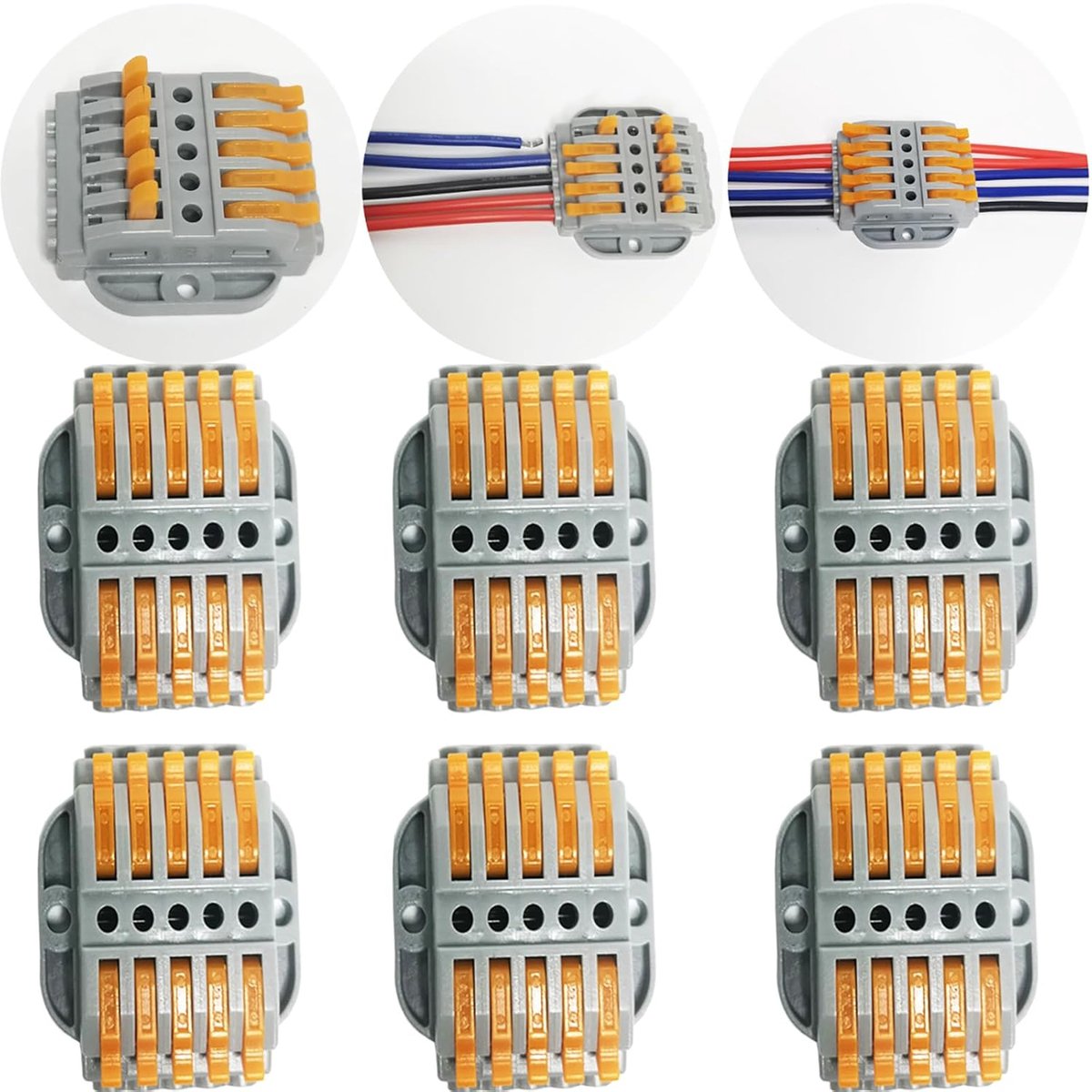 Kabelverbinders 6 Pack - 5 Poorts Elektrische Terminal Blokken - Compacte Stekker Terminals - Draadconnector - Kabel Snelle Aansluitset