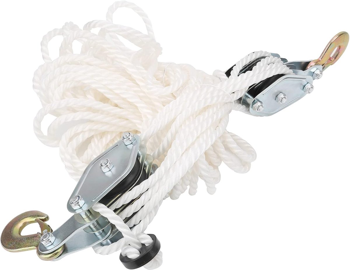 Lifting Pulley 4000LB - Gegalvaniseerd staal - Zware uitvoering - Met 20m nylon touw - Voor industriële bouwplaatsen