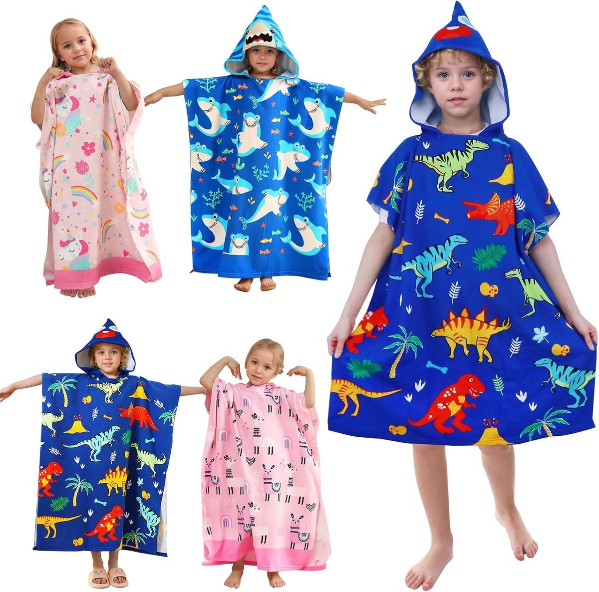 Poncho met capuchon, extra grote strandhanddoek voor kinderen, zwemmen, surfen, badhanddoek, microvezel, ultrazachte badjas, voor meisjes, jongens, kinderen, lengte van 120-170