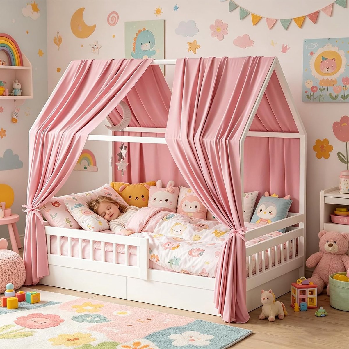 Hemel, 2 stuks bedhemel, huisbed, stoffen hemel voor huisbedden, huisbed, hemel, decoratieve set, bedhemel, huisbed, mousseline voor jongens en meisjes, decoratie voor kinderkamer, 67 x 270 cm