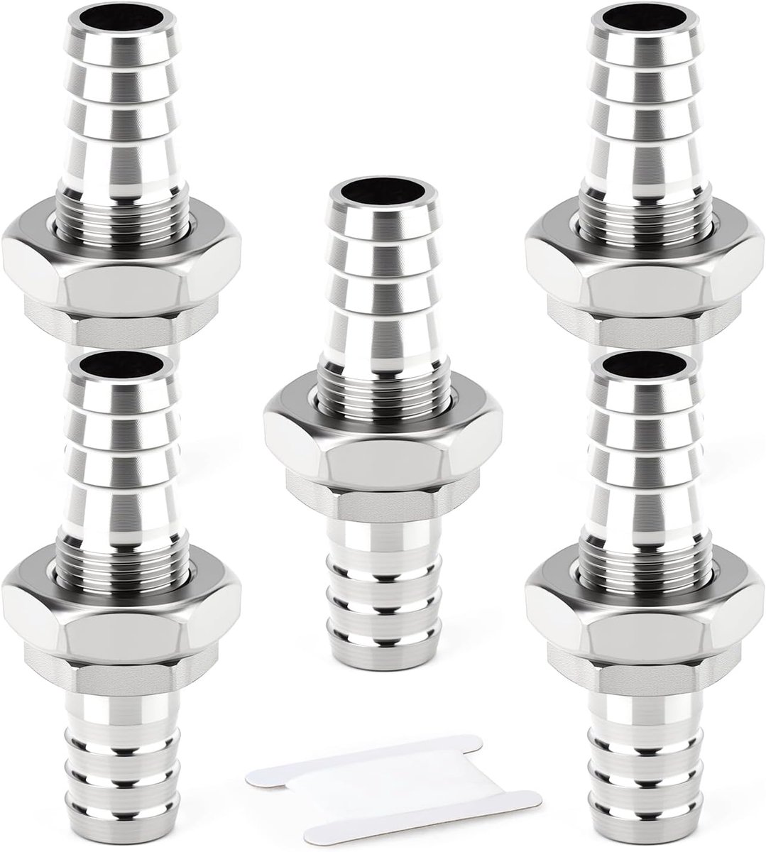 5 stuks 304 roestvrijstalen slangnippel, 10 mm rechte koppeling, paneelmontageconnector voor lucht, water en brandstof