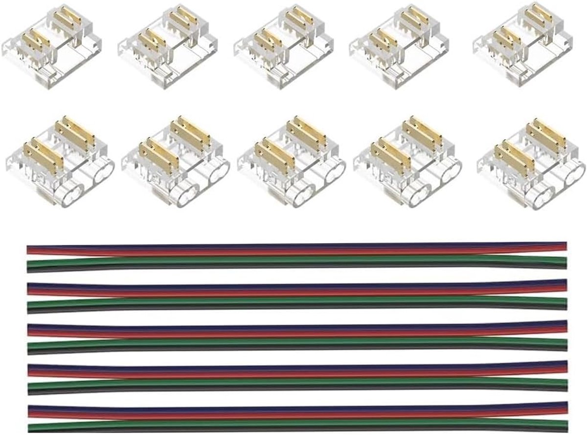 10 mm 4-pins connectorset, 10 stuks, met 4 inch kabeldraad en 10 mm connectorkit