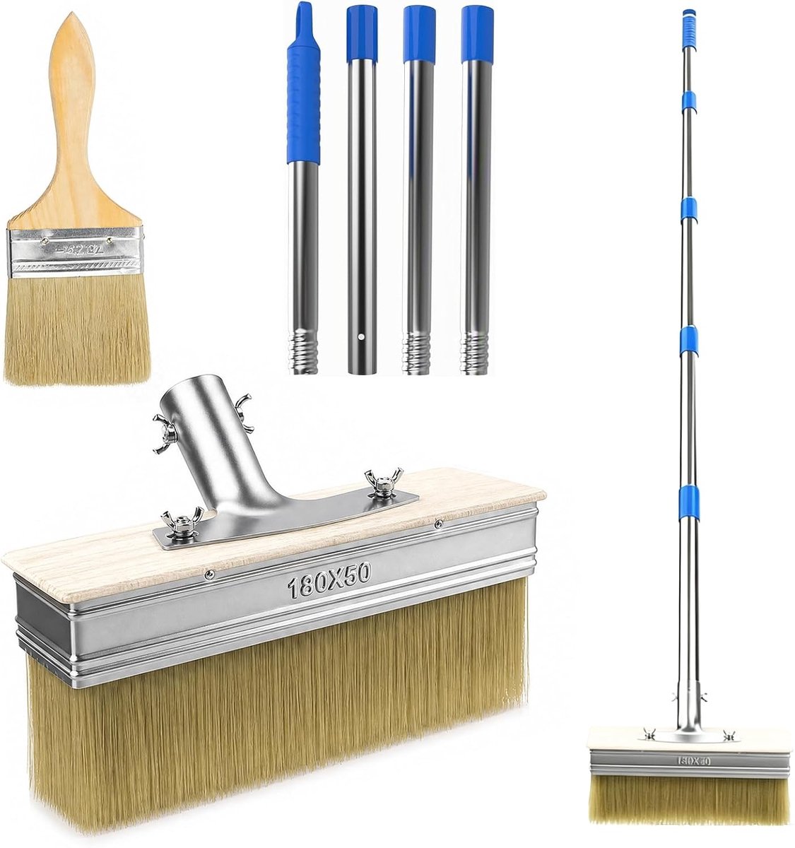 Oppervlaktekwast met steel, 153 cm, terraskwastenset, 3-delig, voor houten