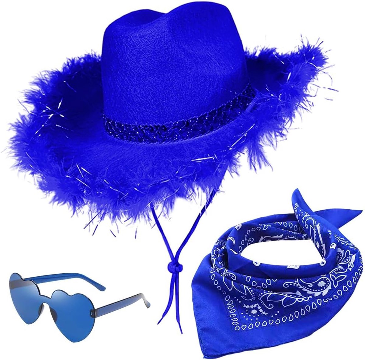 Cowboyhoedenset westerncowboyhoedenset met pentagram-zonnebril en vierkante sjaal Kostuumaccessoires Multifunctioneel voor Halloween Vrijgezellenfeest4