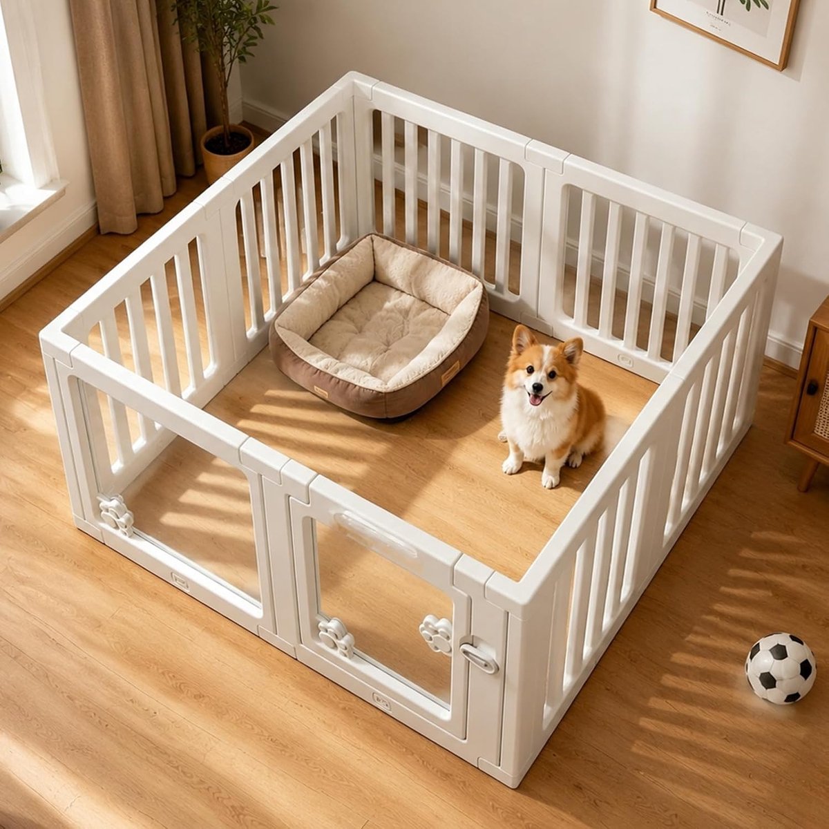 Hondenren voor Puppy’s, 8 Panelen (H 60 cm), Transparante Puppyren met Vergrendelbare Deur en Zuignapvoet, Stevige Binnenren voor Kleine Honden, Katten en Kleine Huisdieren