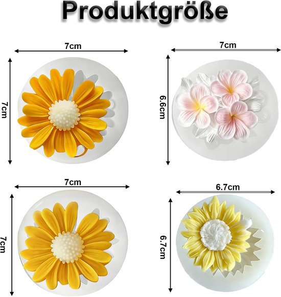 4 stuks siliconen vormen roos, zachte siliconen vormen om te gieten, kaarsvormen om te gieten, perfect voor het maken van handgemaakte geurkaarsen, zeep, gips, hars en knutselgeschenken — afbeelding 2