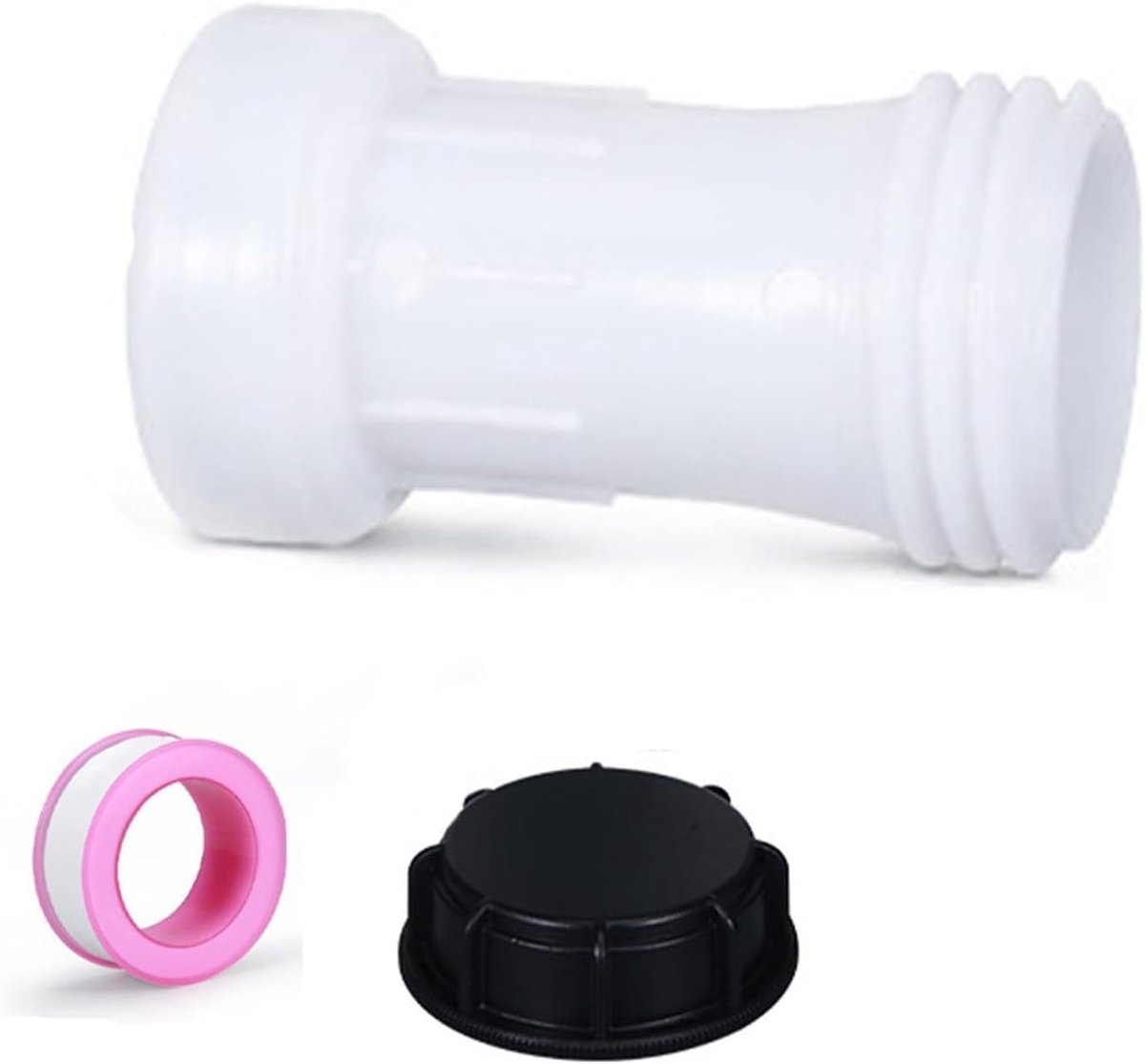Adapter S60x6 verlenging - verbindingsstuk 11 cm voor watertank 1000L - IBC accessoireset met afdichting en stofkap - grove schroefdraad S60x6 mannelijk/vrouwelijk