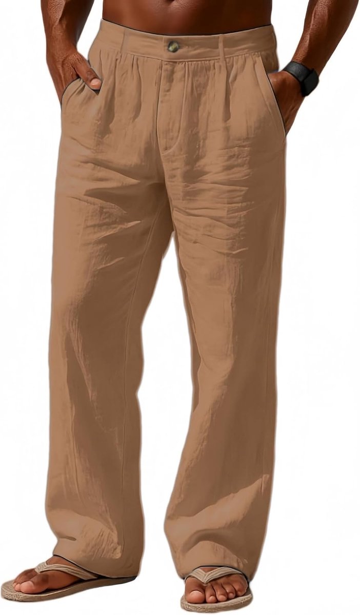 broek voor heren, lichte zomerbroek voor het strand, losse pasvorm, elastische tailleband met ritssluiting