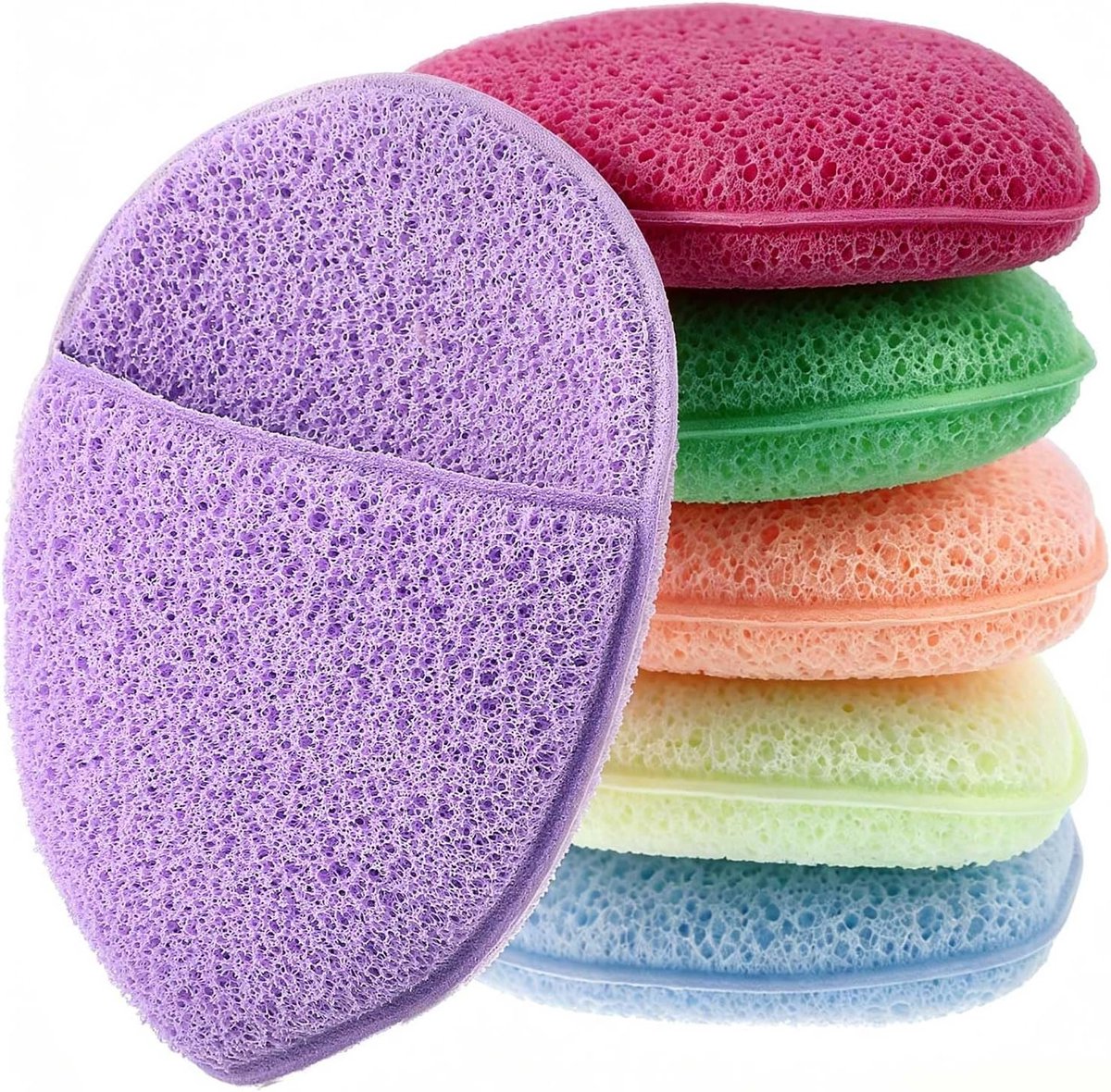 6 stuks gezichtssponzen voor het reinigen, herbruikbare gezichten scrubber pads voor het wassen van gezicht zachte gezichtssponzen voor diepe poriënreiniging, mee-eters, dagelijkse