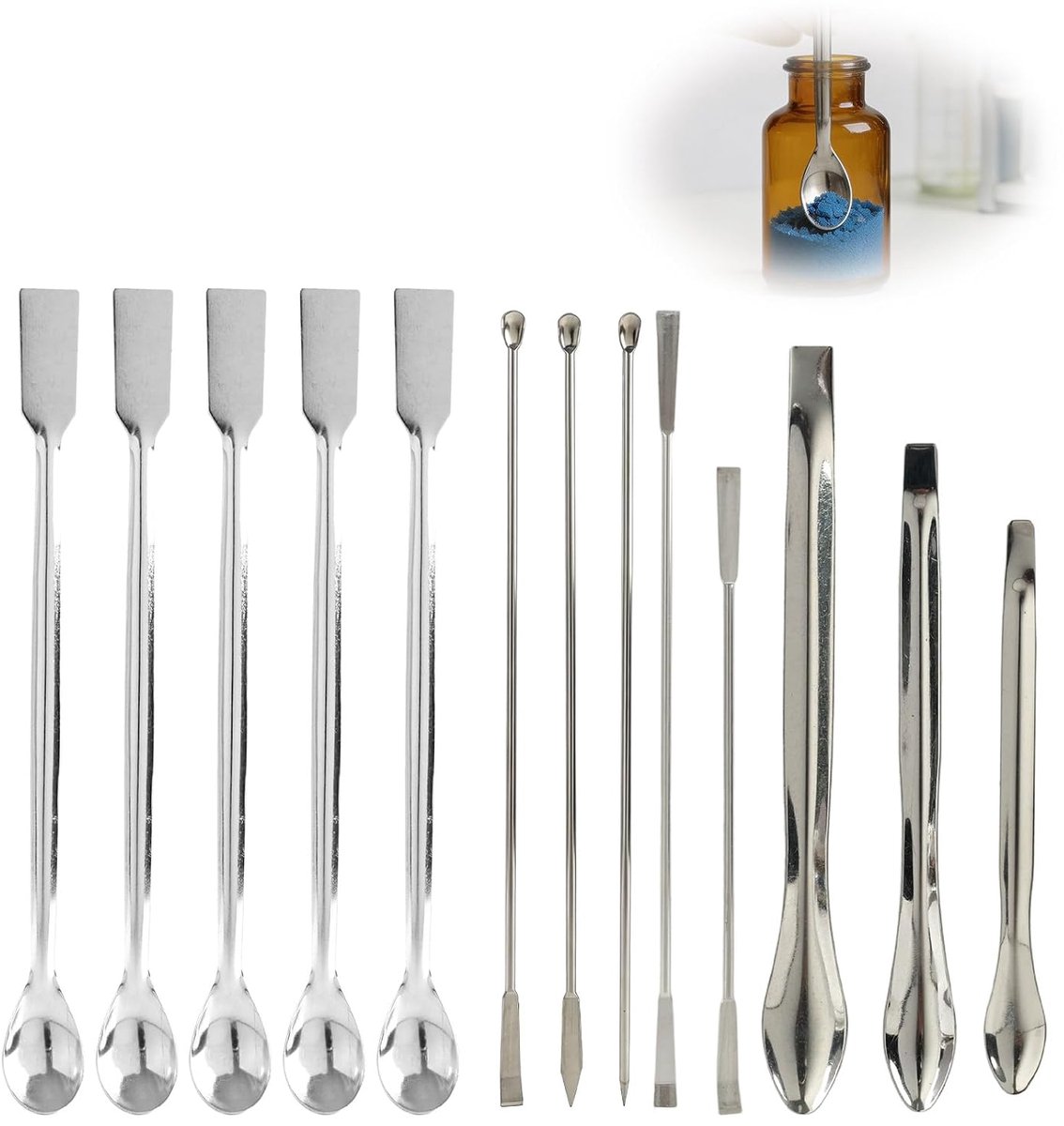 13 stuks roestvrijstalen laboratoriumspatel, laboratoriumspatel, bemonsteringsspatel, set scoop reagentie, laboratoriummengspatel, lange bemonsterlepel