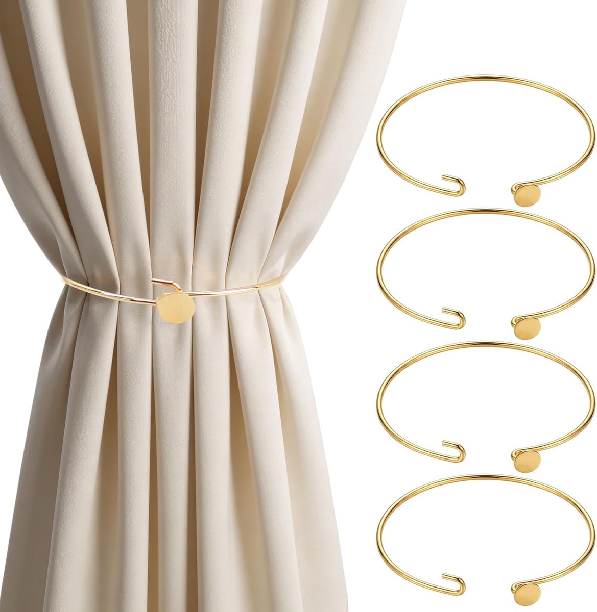 gordijnhouders van metaal, 4 stuks, elegante gordijnhouders zonder boren, moderne gordijnhouders, gordijnhouders, set voor woonkamer, slaapkamer, kantoor en dunne raamdecoratie, goud