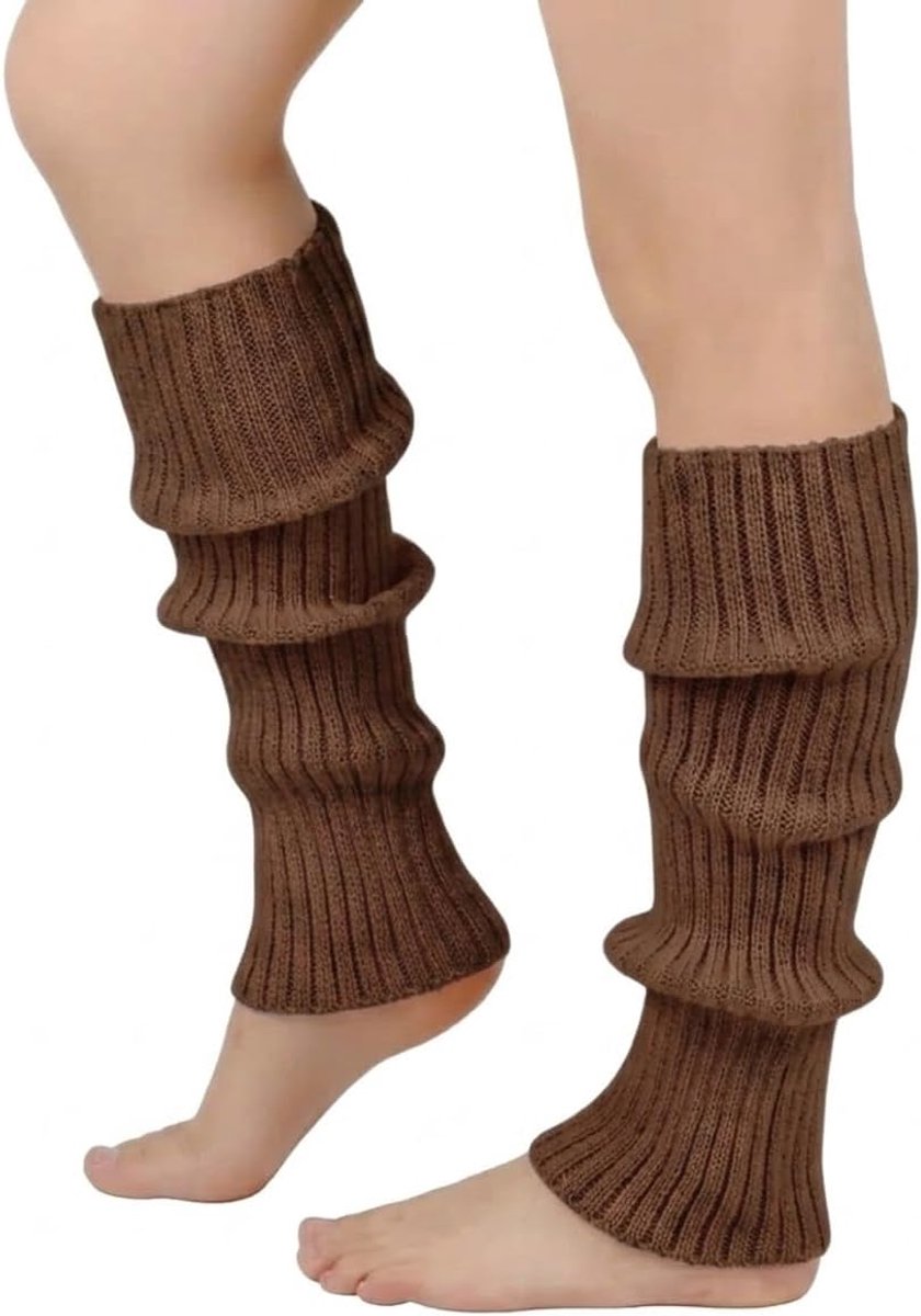 1 Paar Gebreide Overknee Beenwarmers Donkerbruin, Zachte Lange Sokken voor Winter, Retro Jaren 80 Feest Dans Accessoires