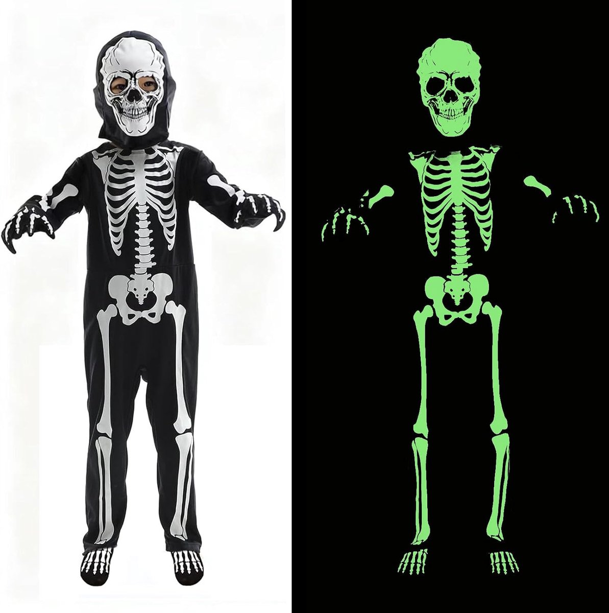 Skeletkostuum voor kinderen, Halloween: fosforescerend skeletpak voor kinderen, meisjes, carnaval, cosplay, feest