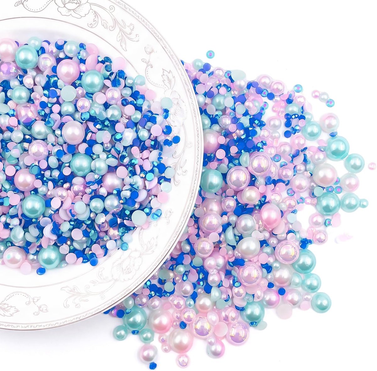 30g Platte Parels, Roze Strassstenen Blauwe Sierstenen voor Handwerk, 3-10mm, voor DIY Nagelkunst Sieraden Kleding