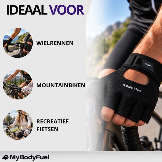MyBodyFuel - Fietshandschoenen - Wielrenhandschoenen - Mountainbike Handschoenen - Schokdempende Padding - Antislip - Unisex - Maat L - Zwart — afbeelding 3
