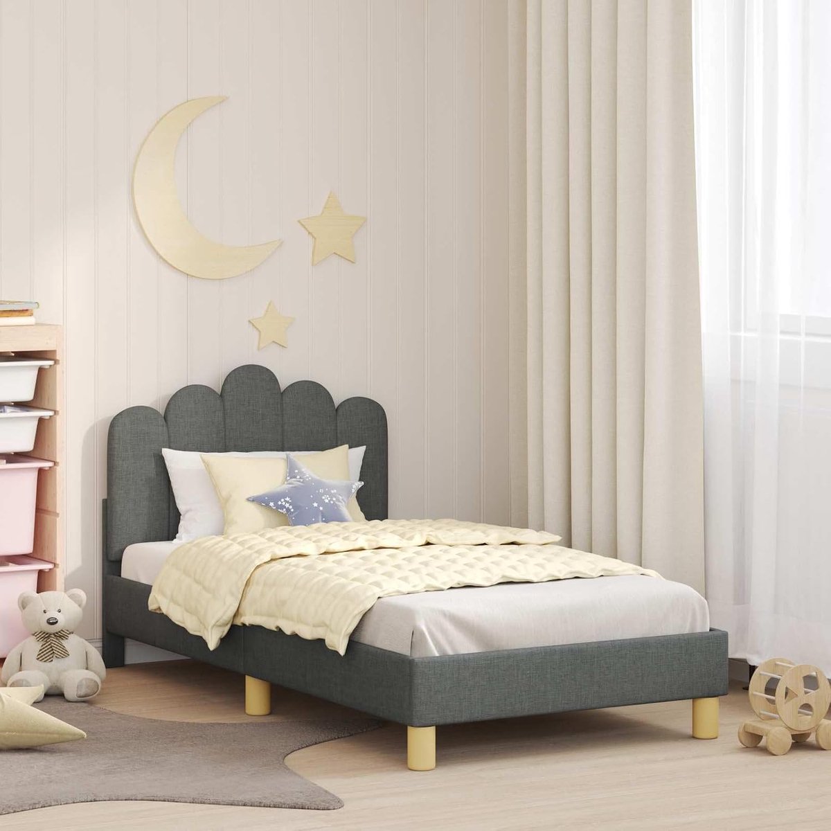Stevig houten bedframe modern design kinderbed donkergrijs 80 x 160 cm