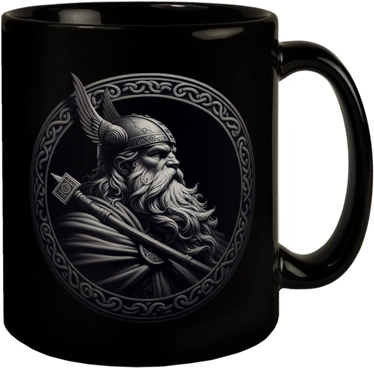 Viking God Amulet Mok Zwart op Zwart Viking Alvader Eenogige God van de Noorse Mythologie Vader van de Goden Odin Amulet Vikingbeker