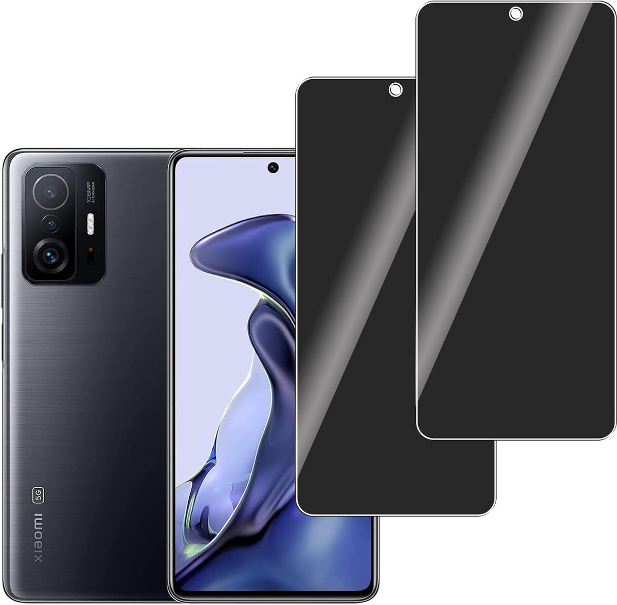 2 stuks, Privacy Glass Screen Protector Compatibel met Xiaomi 11T, Bubble-, Krasbestendig, 9H Hardheid Anti-Spy Gehard Glazen Screen Protector voor Xiaomi 11T