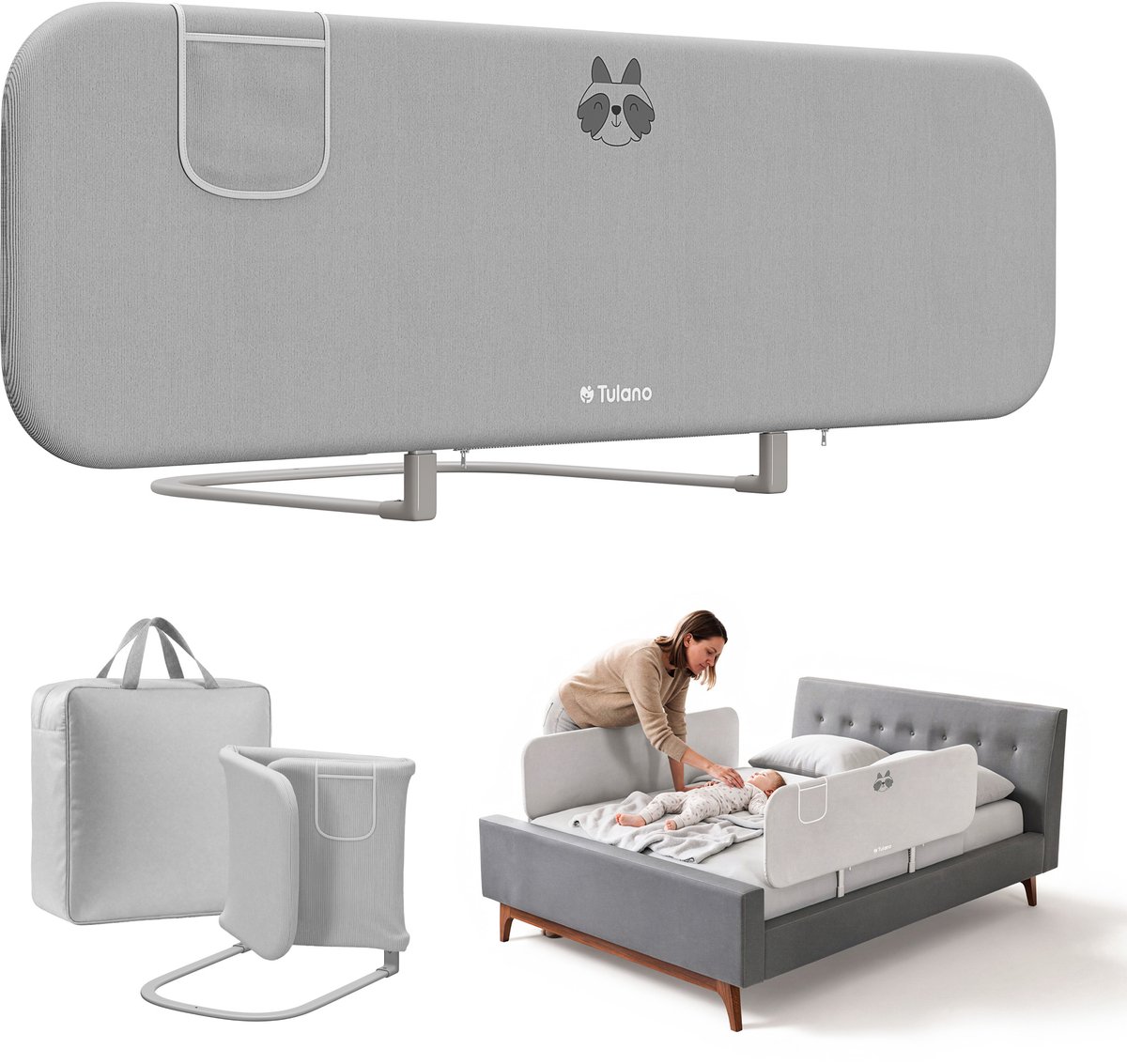 Tulano Cover 55 Bedhekje 150 cm - Uitvalbeveiliging voor Kinderbed - Inklapbaar - Grijs