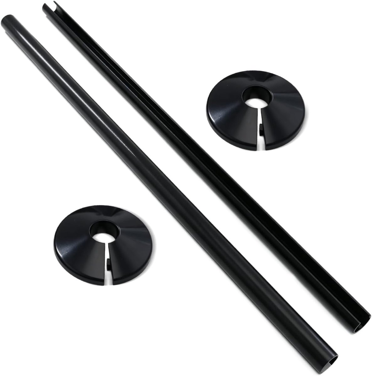 2 Stuks Radiatorbuisafdekkingen Zwart - PVC Buishulzen met 15mm Rozetten en 300mm Hulzen, Snap-On Ontwerp voor Nette Afwerking, Stevig en Duurzaam