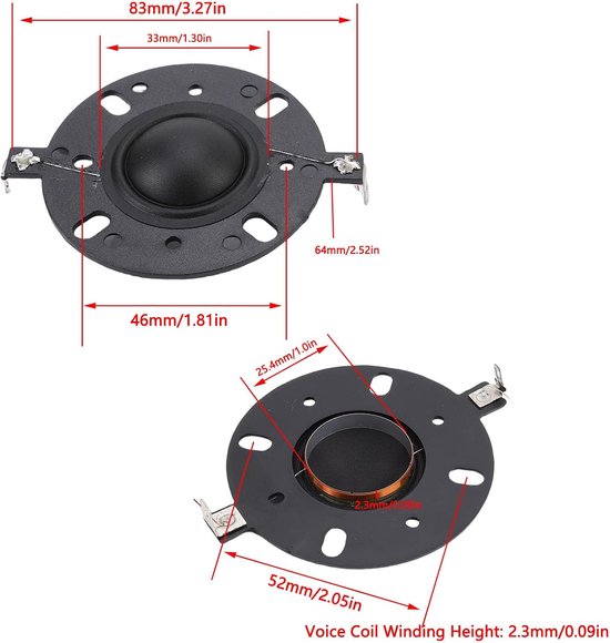 2 STKS 25,5 Mm Tweeterdiafragma, Polyester Zacht Geluid Lage Vervorming Spreekspoel, met Harskoepelontwerp voor 4 Inch 25 Kern Zwarte Tweeterluidsprekers — afbeelding 3