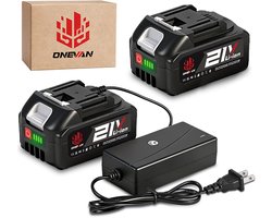 ONEVAN Accu - 2 Stuks - 21V 4.0Ah Batterij - Li-ion Accu - met lader
