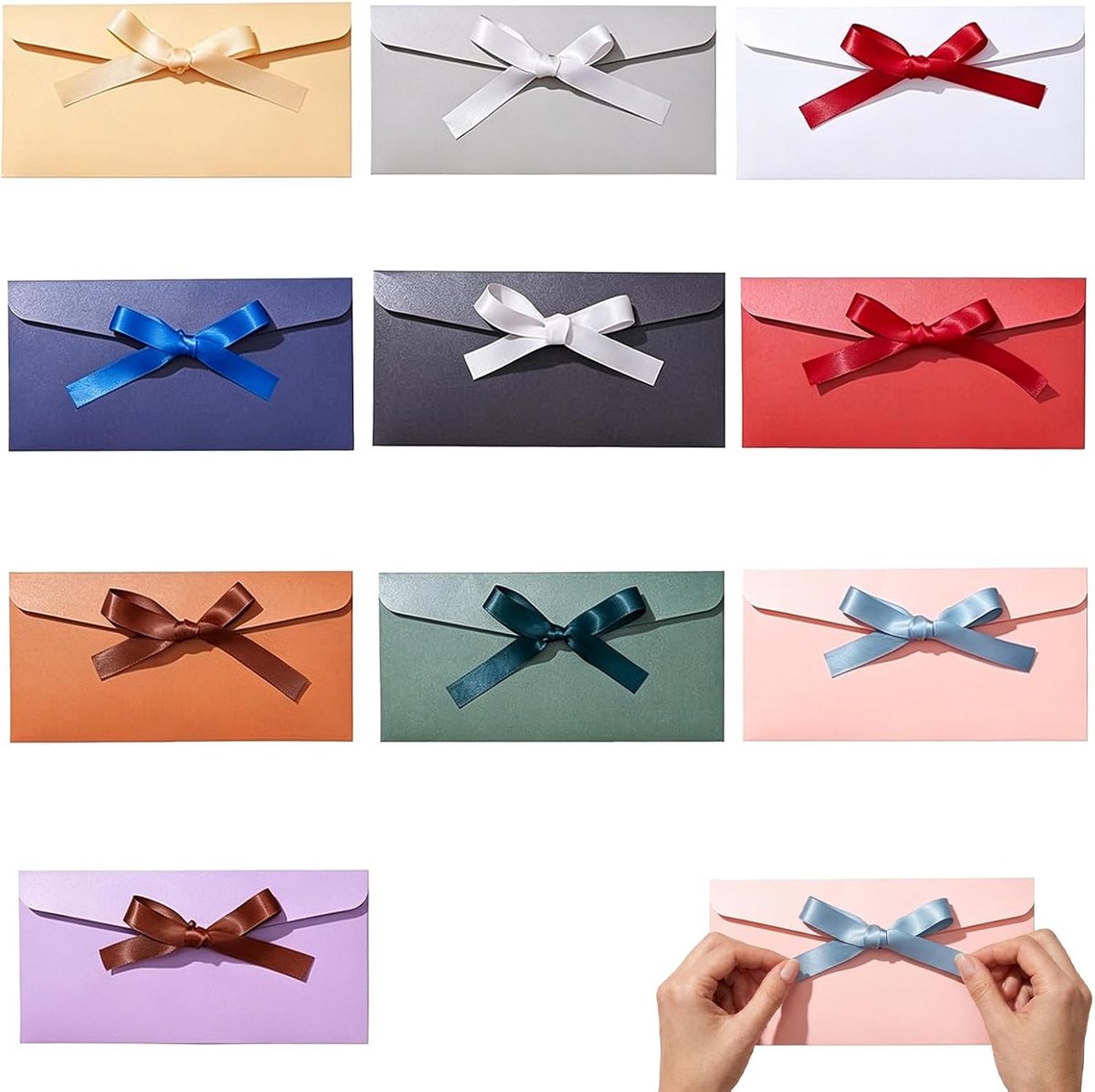 Set van 10 envelopes vintage 22 x 11 cm, verscheidene kleuren, voor kaarten, uitnodigingen en cadeaus, ideaal voor bruiloften, verjaardagen, kerst en speciale vieringen