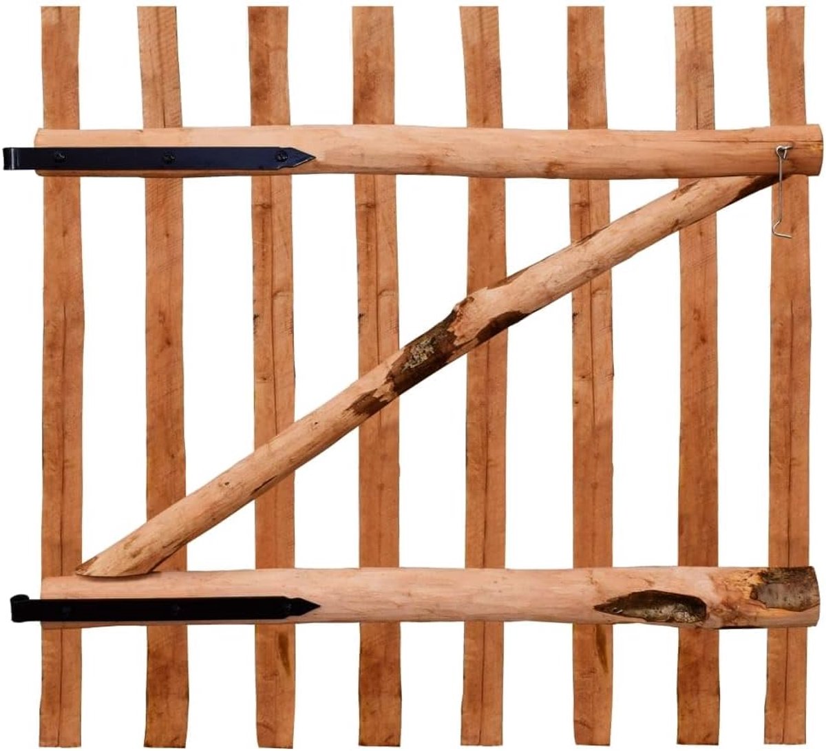 hekpoort van geïmpregneerd hazelnoothout, 100 x 100 cm, robuuste tuinpoort met verticale latten en dwarsbalken, inclusief metalen scharnieren en cabinehaken