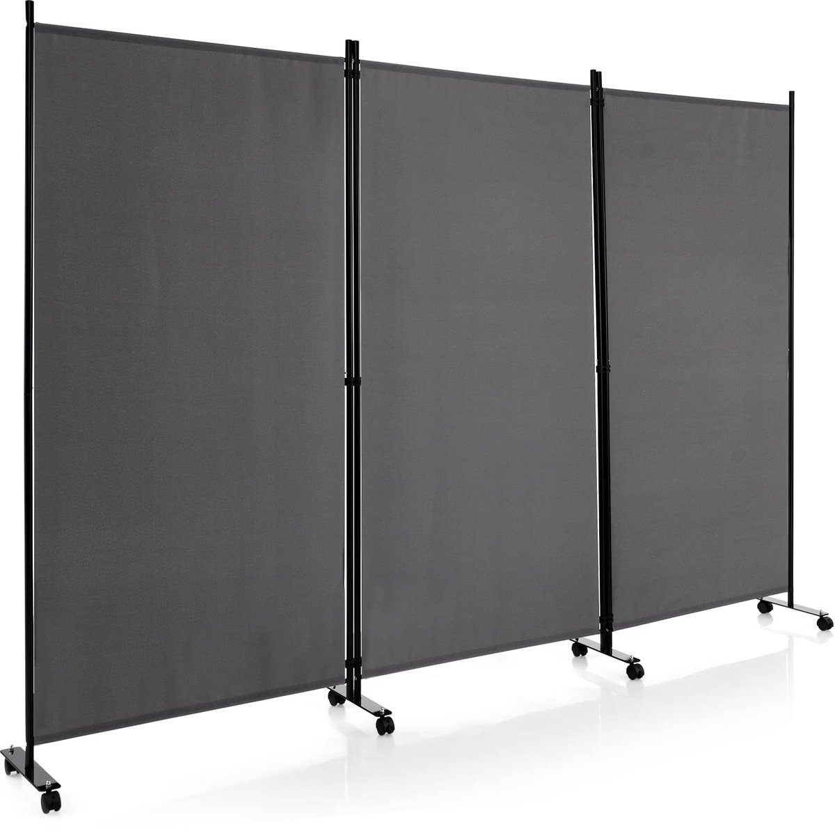 Costway Ruimteverdeler op wieltjes, kamerscherm, 3-delig, scheidingswand opvouwbaar, van stof, inkijkbescherming voor meer privacy en flexibiliteit, 262 x 180 cm (grijs)