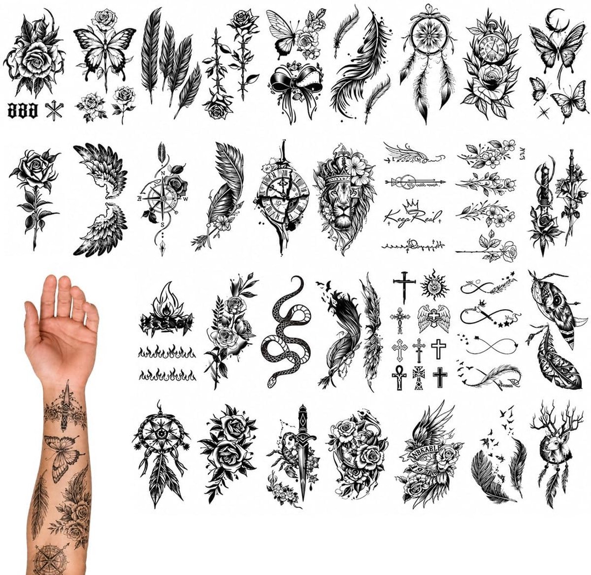 Tijdelijke Tatoeages In Zwart, Realistische Wegwerpstickers Voor Lichaamskunst, Halloween-Decoraties