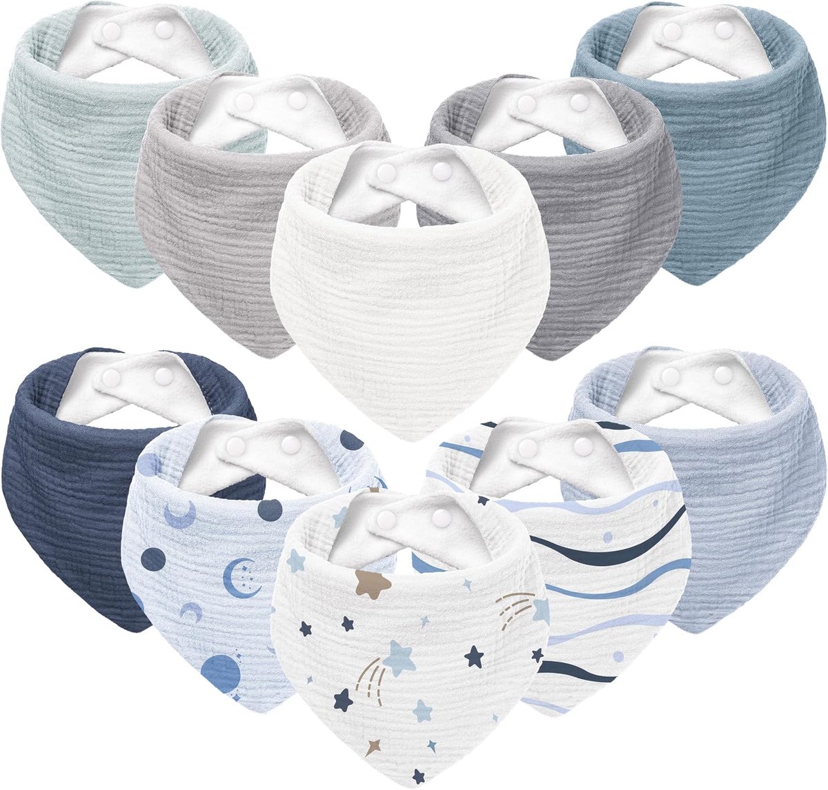 Slabbetje baby driehoekige halsdoek mousseline halsdoek baby voor jongens en meisjes, halsdoek slabbetjes baby verstelbaar 10 stuks, Blauwe opdruk, M