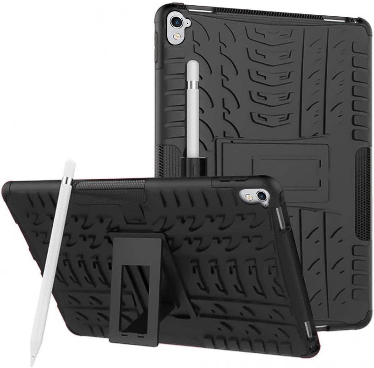 Hoes voor iPad Pro 9.7, outdoor beschermhoes Armor Tablet Case Cover [A1673 A1674 A1675], zwart