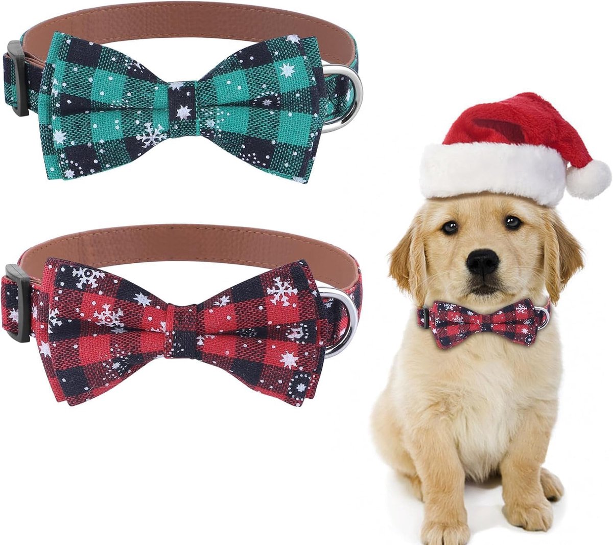 Kersthondenhalsband, met hondenvlinderdas, afneembare hondenhalsband, zacht en comfortabel, verstelbare hondenhalsband, voor honden, kleine, middelgrote en grote honden